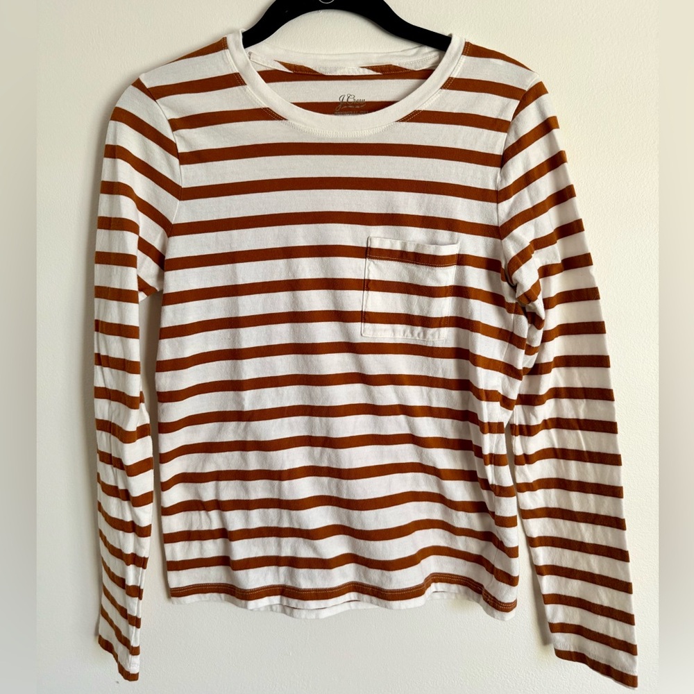 J Crew Essentials Brown Stripe Long Sleeve Shirt size small